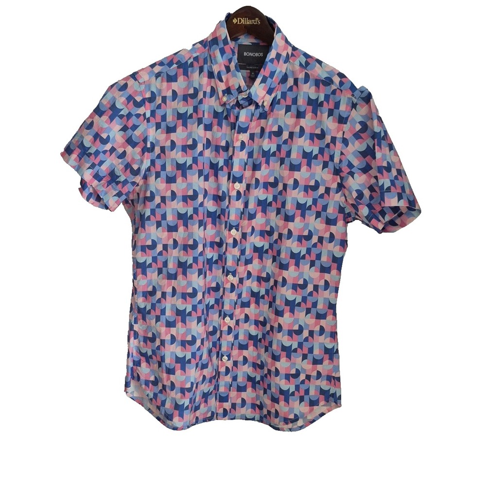 Bonobos Shirt Mens Medium Geo Print Tailored‎ Slim Fit Short Sleeve